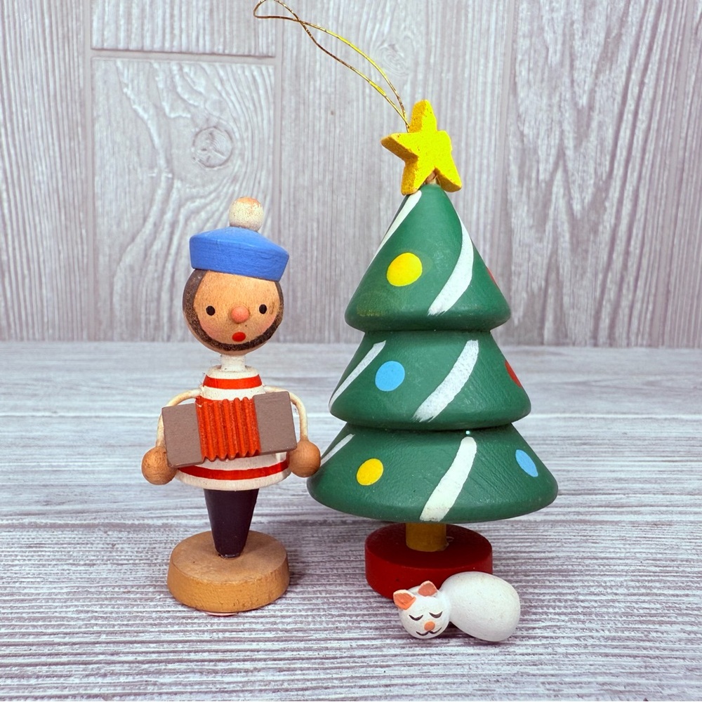 Vintage wooden painted Christmas ornaments knick knack figurine decoration